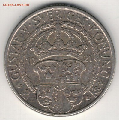 Ag ШВЕЦИЯ 2 КРОНЫ 1921 ПОЛИТИЧЕСКИЕ СВОБОДЫ 04.01-22Ч (Е505) - 5-ш1