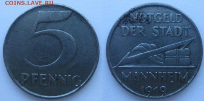 Нотгельды Германии. Обзорная тема. - 5 пф. 1919г. Мангейм.JPG