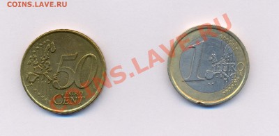 1 евро 2002г.; 50 евроцент 1999г. нидерланды С РУБЛЯ. - евро 1