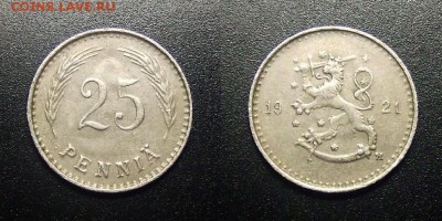 МОНЕТЫ МИРА 12-17 - Финляндия – 25 пенни (1921 Н)