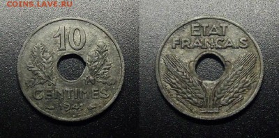 МОНЕТЫ МИРА 12-17 - Франция – 10 сантимов (1941) (Виши) цинк