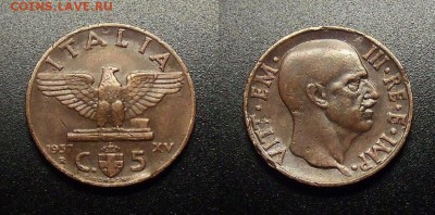 МОНЕТЫ МИРА 12-17 - Италия - 5 чентезимо (1937) медь