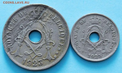 Бельгия 2 монеты 1923 с похожим браком. Опознание-оценка - 459
