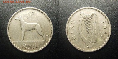 МОНЕТЫ МИРА 12-17 - Ирландия - 6 пенсов (1942) «Ирландский волкодав»