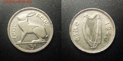 МОНЕТЫ МИРА 12-17 - Ирландия – 3 пенса (1940) «Заяц»