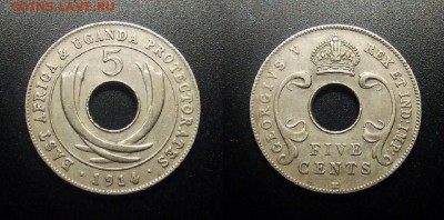 МОНЕТЫ МИРА 12-17 - Брит. Восточная Африка и Уганда – 5 центов (1914)