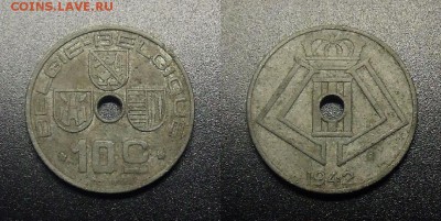 МОНЕТЫ МИРА 12-17 - Бельгия – 10 сантимов (1942) цинк №1-2