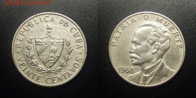 МОНЕТЫ МИРА 12-17 - Куба – 20 сентаво (1968) «Хосе Марти»