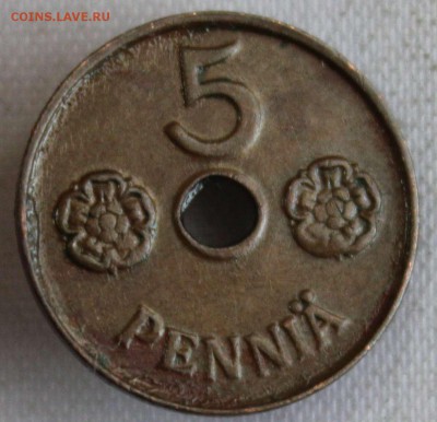 С РУБ.ФИНЛЯНДИЯ 5 пенни  1943г. С ДЫРОЧКОЙ до 13.01 в 22-00 - IMG_0492