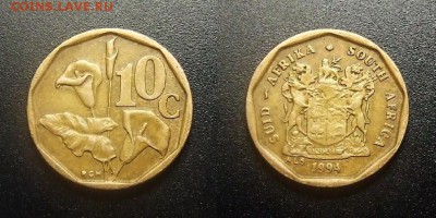 МОНЕТЫ МИРА 12-17 - ЮАР – 10 центов (1994) «Калла; старый герб»