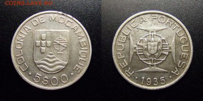 МОНЕТЫ МИРА 12-17 - Португ. Мозамбик (колония) – 5 эскудо (1935) (Ag-0,6500)