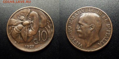 МОНЕТЫ МИРА 12-17 - Италия – 10 чентезимо (1927) «Пчела»