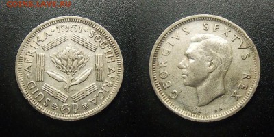 МОНЕТЫ МИРА 12-17 - Южная Африка – 6 пенсов (1951) «Георг VI» (Ag)