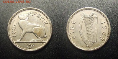 МОНЕТЫ МИРА 12-17 - Ирландия – 3 пенса (1963) «Заяц» №1-2