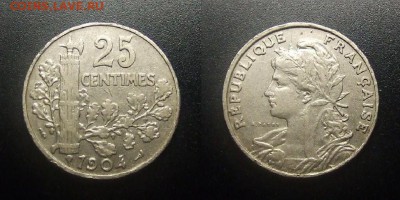 МОНЕТЫ МИРА 12-17 - Франция – 25 сантимов (1904)