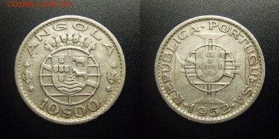 МОНЕТЫ МИРА 12-17 - Португ. Ангола – 10 эскудо (1952) (Ag)