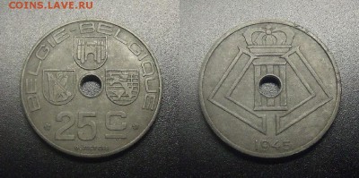 МОНЕТЫ МИРА 12-17 - Бельгия – 25 сантимов (1945) цинк №1-2