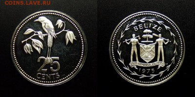 МОНЕТЫ МИРА 12-17 - Белиз – 25 центов (1975) «Синешапочный момот» (Ag)