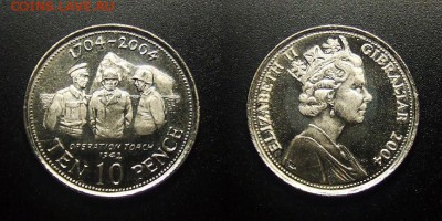МОНЕТЫ МИРА 12-17 - Гибралтар – 10 пенсов (2004) «Военная операция «Факел»