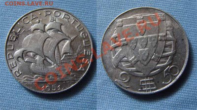 - Ag - Португалия 2,5 эскудо 1951 серебро до 01.04.11 22.00М - 2,5 эск