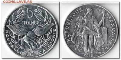 Новая Каледония, 5 франков 2010 года, - 5-2010