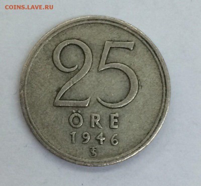 Швеция, 25 эре 1946 Серебро с рубля 19.01.2018 22:00 - эре 25