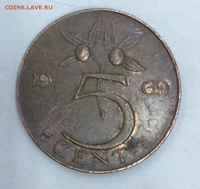 5 ЦЕНТОВ 1969г НИДЕРЛАНДЫ  Петух с рубля 19.01.2018 22:00 - петух.