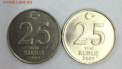 25 курушей 2005 года - Турция 2 штуки с рубля 19.01.2018 - турция