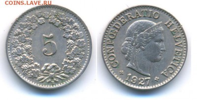 Швейцария 5 раппен 1927	 до 	24.01.18	 22:00 МСК - 171211_276