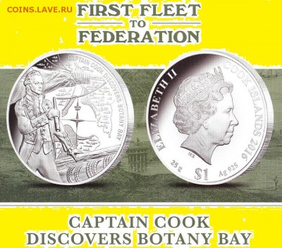 Captain Cook - 1 $ 16 First Fleet to Federation - Captain Cook Discovers Botany Bay - 25gr Silver 925 Proof COA 40 mm In capsule - 3 - копия
