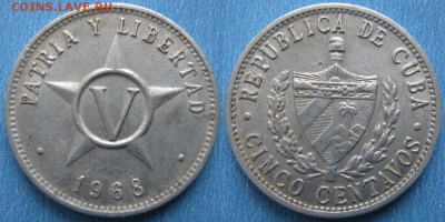 Куба 5 сентаво 1968: до 25-01-18 в 22:00 - Куба 5 сентаво  1968    175-кл1-7719