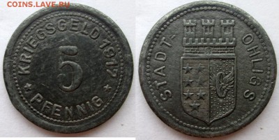 Нотгельды Германии. Обзорная тема. - 5 пф.1917г. Охлигс
