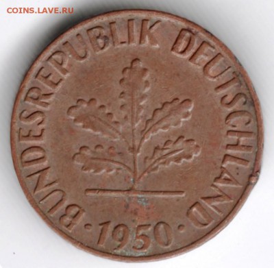 Германия 1 пфенниг 1950 г. F до 24.00 26.01.18 г. - Scan-180120-0009