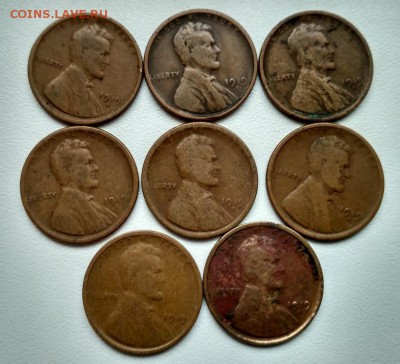 США,лот из 8 шт * 1 цент 1919S(медь)!до 21.01.2018 - фото 20  января 2018 031