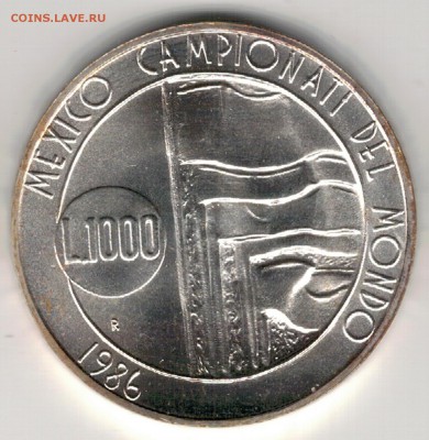 Ag САН-МАРИНО 1000 ЛИР 1986 ФУТБОЛ 25.01 В 22.00МСК (Е793) - 5-см1