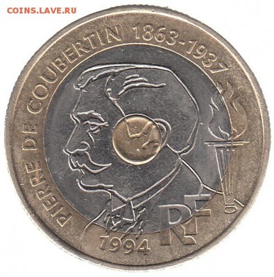 20 франков Франция 1994 Кубертен до 24.01 в 22.00 - 6