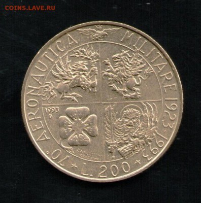 ИТАЛИЯ 200 ЛИР 1993 70 ЛЕТ АВИАЦИИ - 17 001