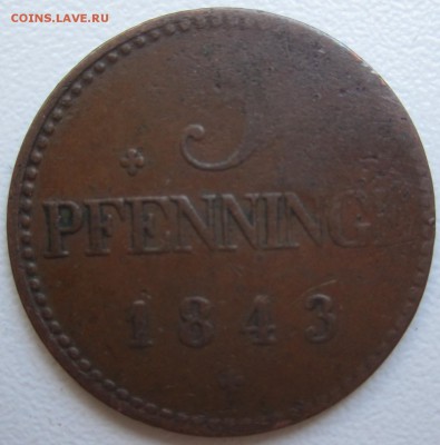 М.-Шверин, 3 пфеннинга 1843 с 50 руб. до 28.01.18 20.00МСК - 3 пфеннинга 1843 года. Мекленбург-Шверин. Аверс..JPG