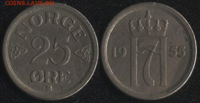 ФИКС! Иностранные монеты по 30 рублей - Норвегия 25 эре 1955