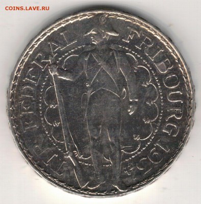 Ag ШВЕЙЦАРИЯ 5 ФРАНКОВ 1934 ФРИБУР 01.02 В 22.00МСК (Д577) - 5-ш34