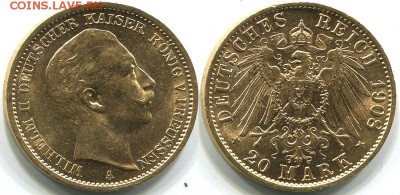 Пруссия 20 марок 1908 золото - на оценку - pru-20m-1908
