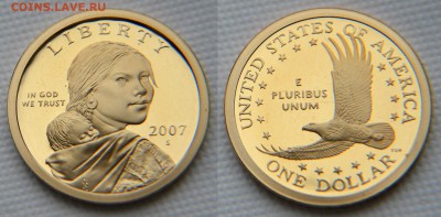 1 Доллар Сакагавеи ПРУФ 2007 до 22:22 2 февраля - Сакагавея 2007 1
