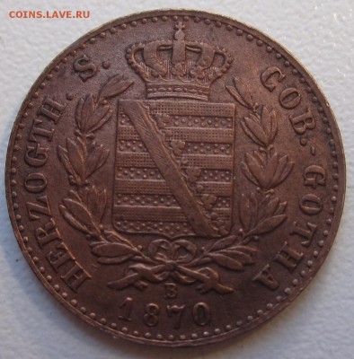 Германия, 2 пфеннига 1870 с 300 руб. до 4.02.18 20.00МСК - 2 пфеннига 1856 года. Саксен-Кобург-Гота. Реверс..JPG