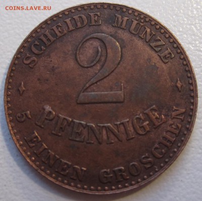 Германия, 2 пфеннига 1870 с 300 руб. до 4.02.18 20.00МСК - 2 пфеннига 1856 года. Саксен-Кобург-Гота. Аверс..JPG