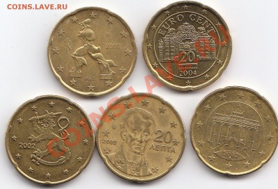 Евро центы 20 ц. 5 шт.  до 05.04.2011 в 23:00 МСК - евроценты 20 ц