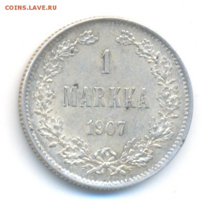 Русская Финляндия, 1 марка 1907 г. (с оборота) - 1 марка 1907 Фин 1