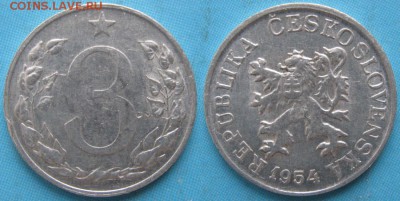 Чехословакия 3 геллера 1954  : до 13-02-18 в 22:00 - Чехословакия 3 геллера 1954    160-кл-5937