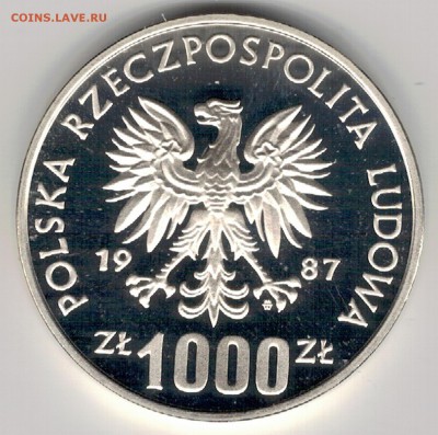 Ag Польша 1000 злотых 1987 Лыжи ПРОБА 12.02 в 22ч (Е573) - 5-п1000а