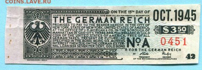 Германия 1945 - 3.5 доллара США на предъявителя - 629