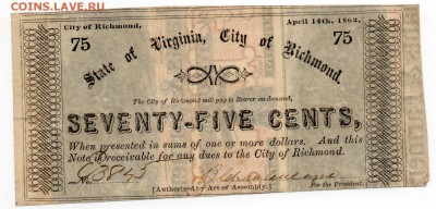 США Гражданская война .1862 75c  Ричмонд, VIRGINIA. - img077